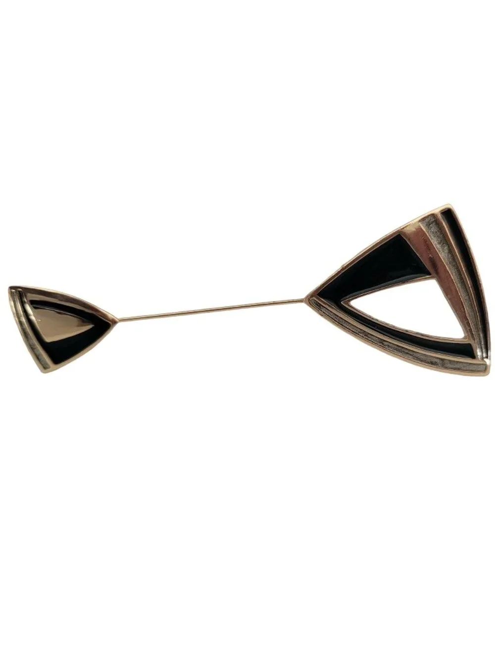 Trifari Black Gray Pearl Enamel Modernist Triangle Stick Lapel Pin, Signed K812